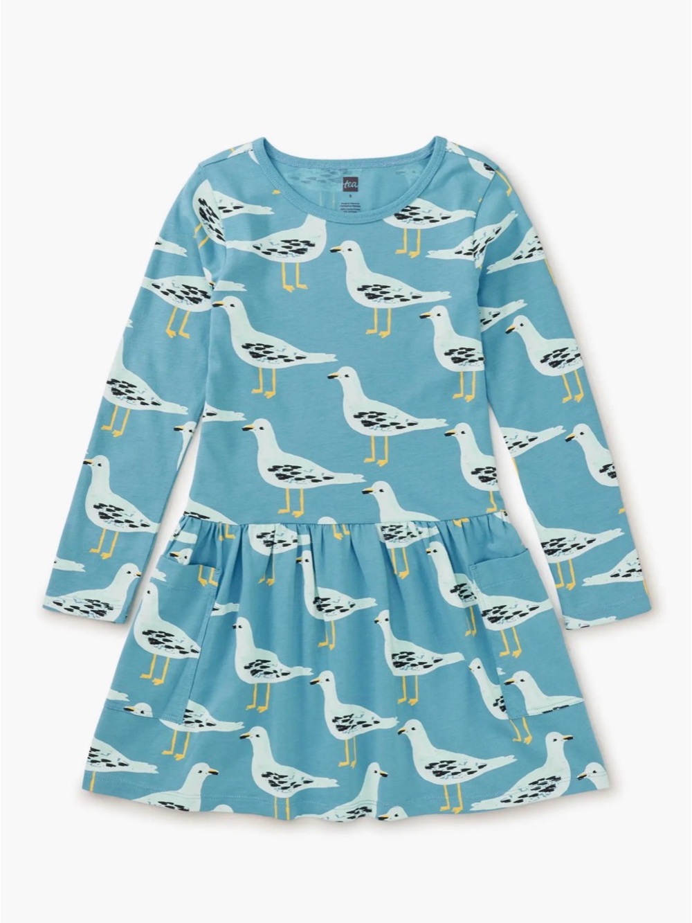 Tea Collection Blue Seagull Print Long-Sleeve Girls Dress